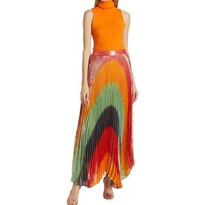 Alice + Olivia Katz Sunburst Pleated Maxi Skirt. Size 4 NWT